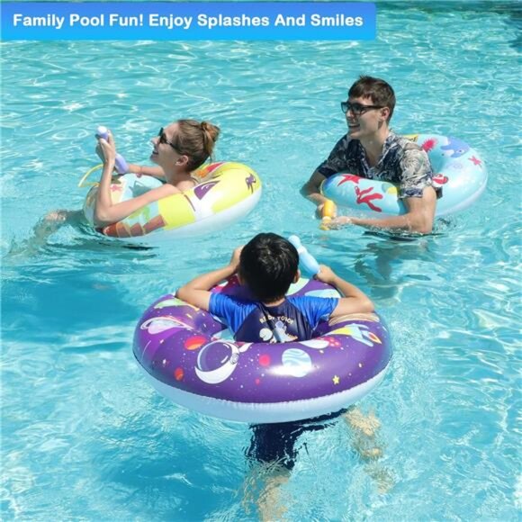 3 Pack Swimming Pool Floats with Water Guns Inflatable‎ Pool Swim Tubes for Kids - Picture 2 of 6